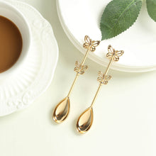 2 Pack Gold Metal Butterfly Handle Coffee Spoons in Clear Top Black Gift Box