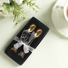 2 Pack Gold Metal Butterfly Handle Coffee Spoons in Clear Top Black Gift Box