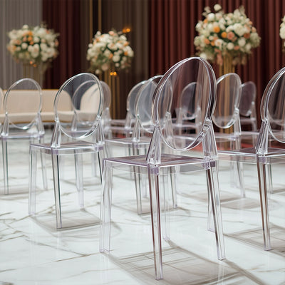 8-Pack Acrylic Banquet Ghost Chairs Clear with Oval Back – Transparent Armless Design for Sophisticated Events