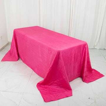 Fuchsia Accordion Crinkle Taffeta Seamless Rectangular Tablecloth 90"x132" for 6 Foot Table With Floor-Length Drop