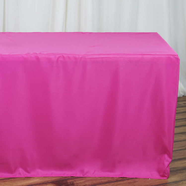 8 Feet Fitted Polyester Rectangular Table Cover In Fuchsia