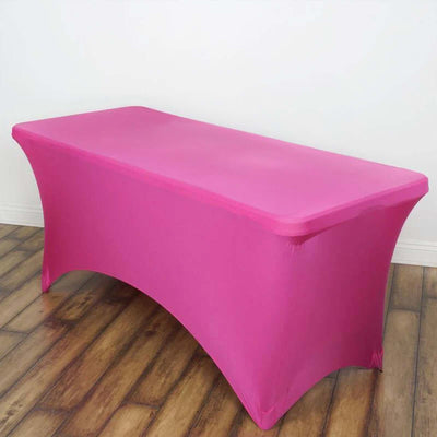 Stretch Spandex Rectangle Tablecloth 6ft Fuchsia - Wrinkle Free Fitted Table Cover