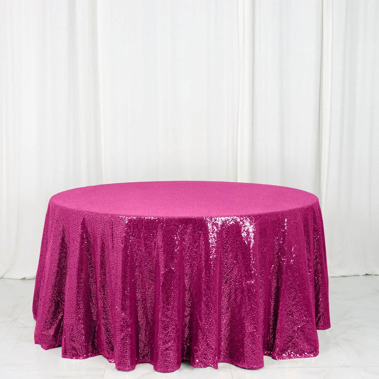 120" Fuchsia Premium Sequin Round Tablecloth