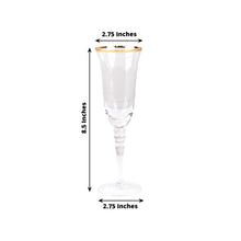 6 Pack Clear Gold Rimmed Champagne Flute Glasses with Long Beaded Stem 6oz Crystal Toasting Cocktail