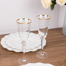 6 Pack Clear Gold Rimmed Champagne Flute Glasses with Long Beaded Stem 6oz Crystal Toasting Cocktail