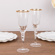 6 Pack Clear Gold Rimmed Champagne Flute Glasses with Long Beaded Stem 6oz Crystal Toasting Cocktail