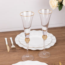 6 Pack Gold Rim Clear Champagne Flute Glasses with Studded Diamond Rhinestones 6oz Long Stem Crystal