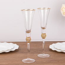 6 Pack Gold Rim Clear Champagne Flute Glasses with Studded Diamond Rhinestones 6oz Long Stem Crystal