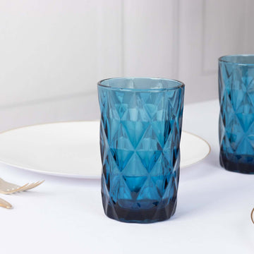 6 Pack Ocean Blue Crystal Cut Whiskey Tumbler Glasses with Heavy Base, 12oz Textured Highball Cocktail Drinking Glasses - 5"