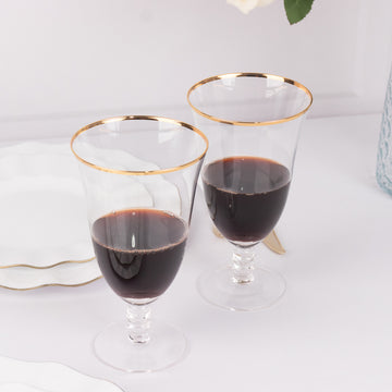 <h3 style="margin-left:0px;"><strong>Exquisite Clear Short Beaded Stem Red Wine Glasses with Gold Rim</strong>