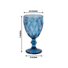 6 Pack Ocean Blue Crystal Cut Wine Glasses Goblets, 12oz Embossed Stemmed Cocktail Glasses