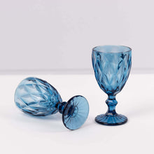 6 Pack Ocean Blue Crystal Cut Wine Glasses Goblets, 12oz Embossed Stemmed Cocktail Glasses