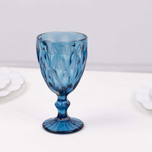 6 Pack Ocean Blue Crystal Cut Wine Glasses Goblets, 12oz Embossed Stemmed Cocktail Glasses