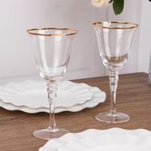 6 Pack Gold Rimmed Clear Wine Goblet Glasses with Long Beaded Stem