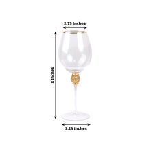 Set of 6 Gold Rimmed Clear Wine Goblet Glasses Rhinestones Studded Stem, 16oz Handblown Glassware