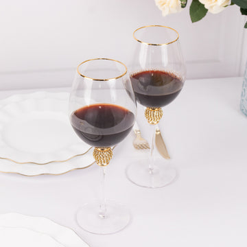 <h3 style="margin-left:0px;"><strong>Sparkling Gold Rimmed Clear Wine Goblet Glasses</strong>