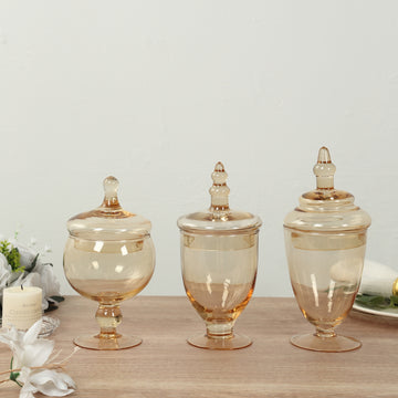 <h3 style="margin-left:0px;"><strong>Set of 3 Amber Gold Apothecary Glass Jars</strong>