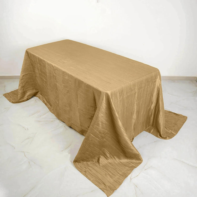 Gold Accordion Crinkle Taffeta Fabric Rectangular Tablecloth 90 Inch x 132 Inch