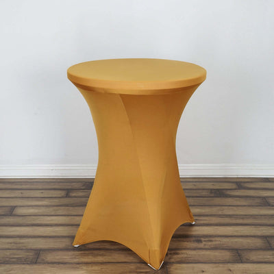 Spandex Round Cocktail Table Cover 30" Gold for High Top Tables - Easy to Maintain Stretch Fitted Highboy Tablecloth