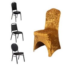 Gold Crushed Velvet Spandex Stretch Banquet Chair Cover With Foot Pockets - 190 GSM