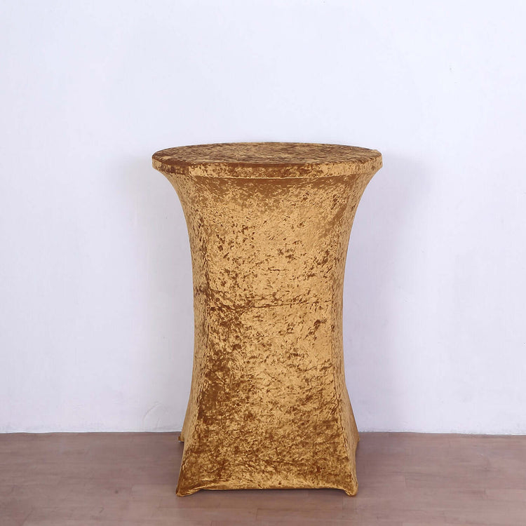 Gold Crushed Velvet Stretch Fitted Round Highboy Cocktail Table Cover