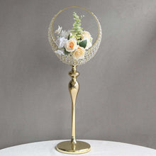 Gold Crystal Beaded Metal Candle Holder Stand in Half Moon Basket Design