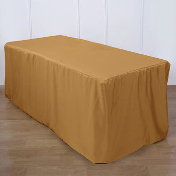 Elevate Your Event with the Gold Fitted Polyester Rectangular Table Cover 6ft