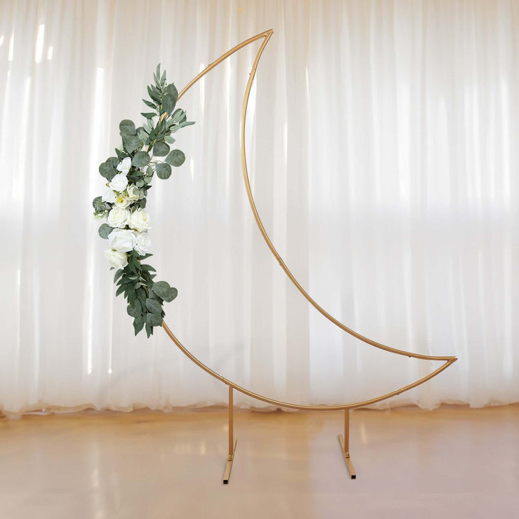 Gold Metal Crescent Moon Wedding Arch Backdrop Stand, Curved Arbor Floral Balloon Frame