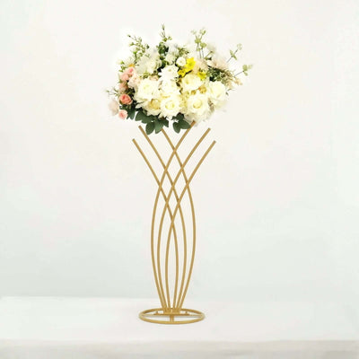 Gold Metal Flower Frame Table Centerpiece 2ft Mermaid Tail Design - Wedding Floral Display Stand