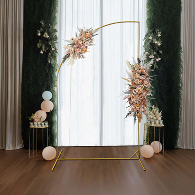 Gold Metal Wedding Arch Chiara Backdrop Stand, Half Moon Floral Frame Arbor Display - 8ft