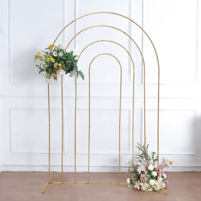 Gold Metal Multi-Layered Round Top Chiara Backdrop Stand, Rainbow Floral Frame Wedding Arch - 8ft