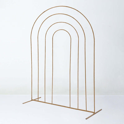 Gold Metal Multi-Layered Round Top Chiara Backdrop Stand, Rainbow Floral Frame Wedding Arch - 8ft