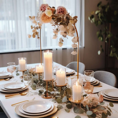 Metal Wedding Cake Chiara Arch Table Centerpiece Gold 35" with Rounded Top - Flower Stand Frame with Detachable Base