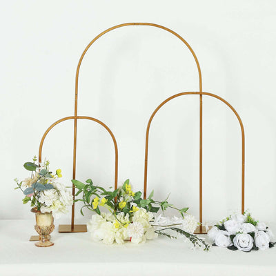 Metal Wedding Cake Chiara Arch Table Centerpiece Gold 23" with Rounded Top - Flower Stand Frame with Detachable Base