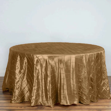 Gold Pintuck Round Seamless Tablecloth 120" for 5 Foot Table With Floor-Length Drop