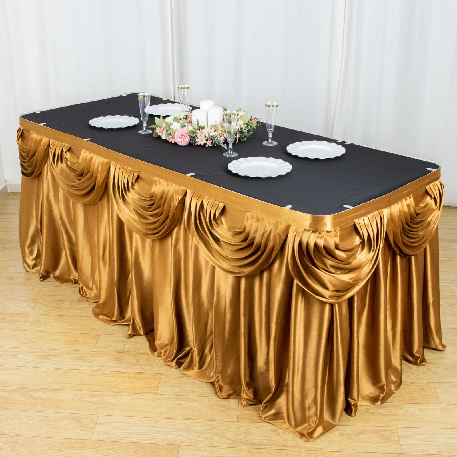 14ft Gold Pleated Satin Table Skirt