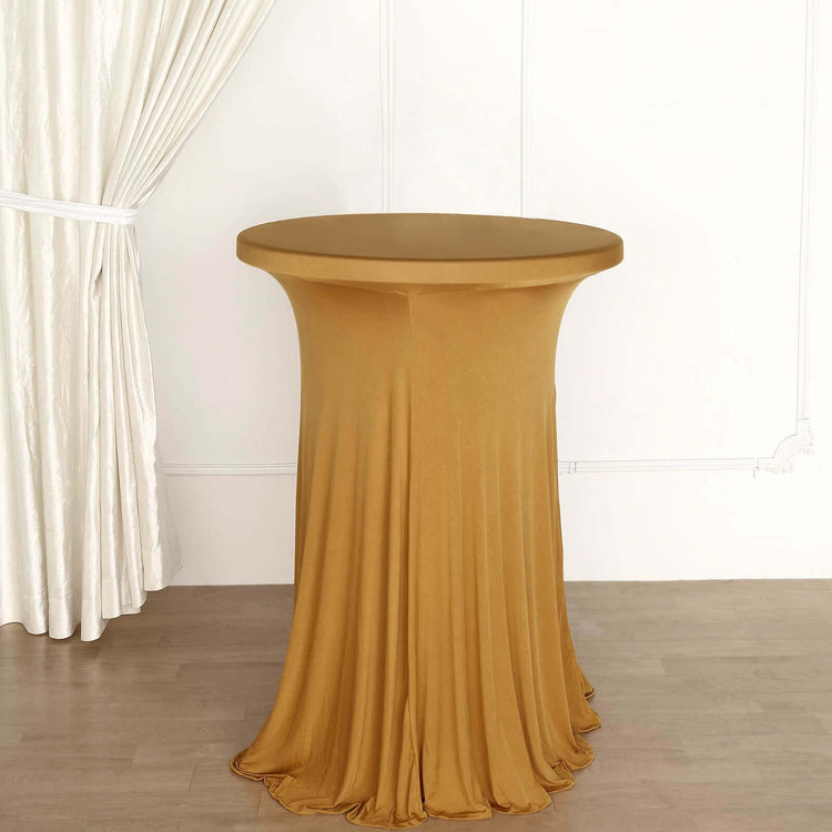 Gold Wavy Drapes Round Spandex Cocktail Table Cover