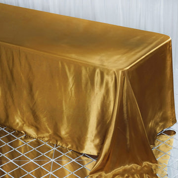 Gold Satin Seamless Rectangular Tablecloth 90"x132" for 6 Foot Table With Floor-Length Drop