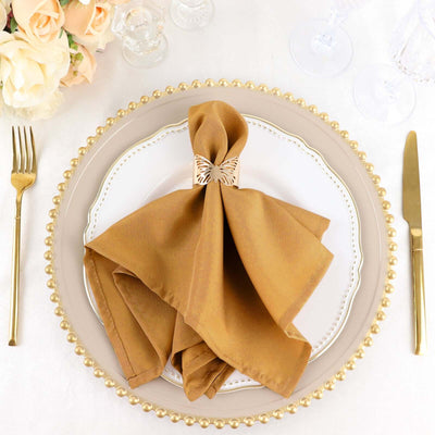 5 Pack Polyester Napkins 17"x17" Gold - Wrinkle Resistant Easy Care Cloth Napkins for Wedding & Events