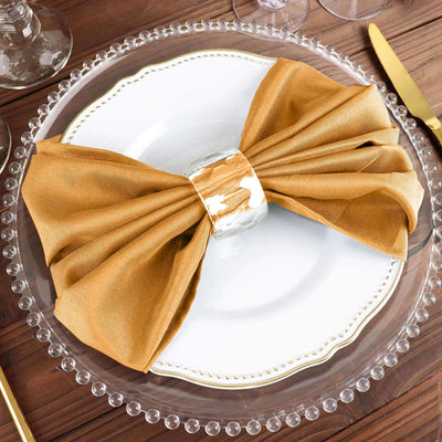 5 Pack Polyester Napkins 20"x20" Gold - Durable Wrinkle Resistant Dinner Napkins for Classy Weddings & Events