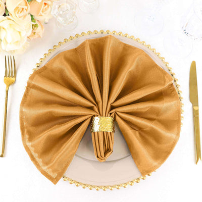 5 Pack Polyester Napkins 20"x20" Gold - Durable Wrinkle Resistant Dinner Napkins for Classy Weddings & Events