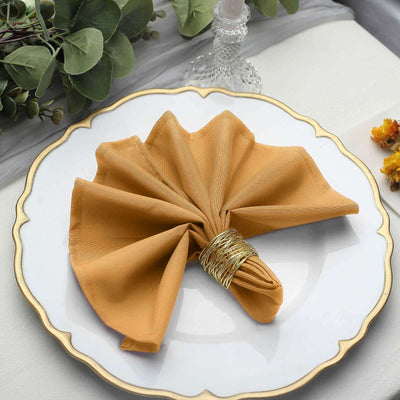 5 Pack Polyester Napkins 17"x17" Gold - Wrinkle Resistant Easy Care Cloth Napkins for Wedding & Events