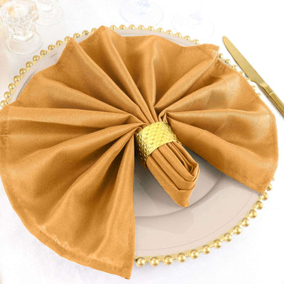 5 Pack Polyester Napkins 20"x20" Gold - Durable Wrinkle Resistant Dinner Napkins for Classy Weddings & Events