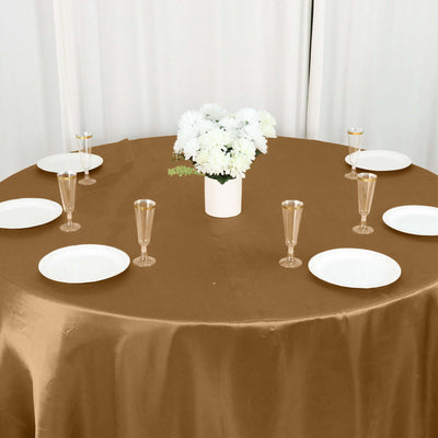 Satin Round Tablecloth 132" Gold - Classy Seamless Table Cover for Weddings & Events