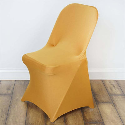 Stretch Spandex Folding Chair Cover Gold - Durable 160GSM Fitted Slipcover for Weddings & Events
