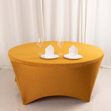 Gold Round Stretch Spandex Tablecloth 6ft Fitted Table Cover for 72 inch Tables