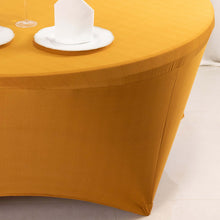 Gold Round Stretch Spandex Tablecloth 6ft Fitted Table Cover for 72 inch Tables