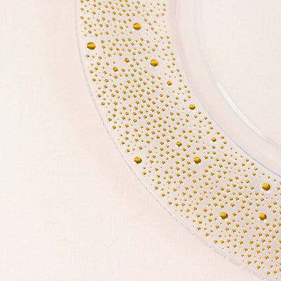 6-Pack Plastic Charger Plates 13" Round Clear with Gold Pearl Beaded Rim - Upscale Dinner Serving Plates