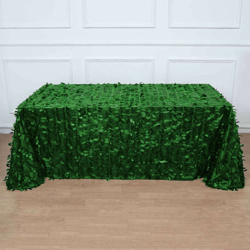 Green Leaf Petal Taffeta Seamless Rectangle Tablecloth 90"x132" for 6 Foot Table With Floor-Length Drop