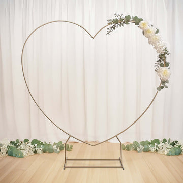 Heavy Duty Gold Metal Heart Shape Wedding Arch Photo Backdrop Stand, Floral Balloon Frame with Sturdy Rectangular Base - 7ft